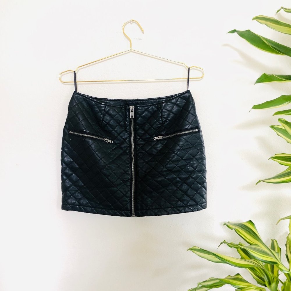Quilted Zip-Up (Faux) Leather Skirt